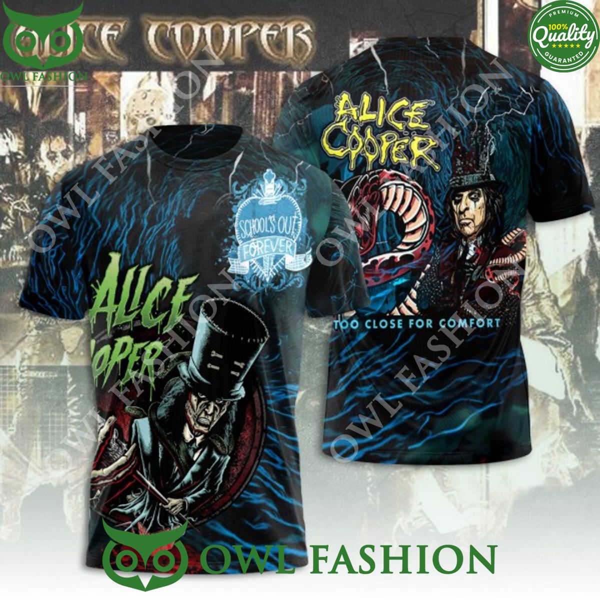 Alice Cooper Too close for comfort Schools out - Adult & Kids T-Shirts, Sweatshirts & Hoodies apparel design preview 1