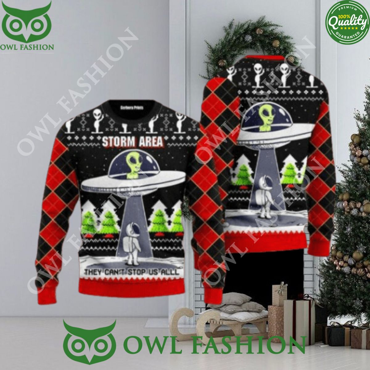 Alien Stop Area Ugly Christmas Sweater Jumper - Adult & Kids T-Shirts, Sweatshirts & Hoodies apparel design preview 1