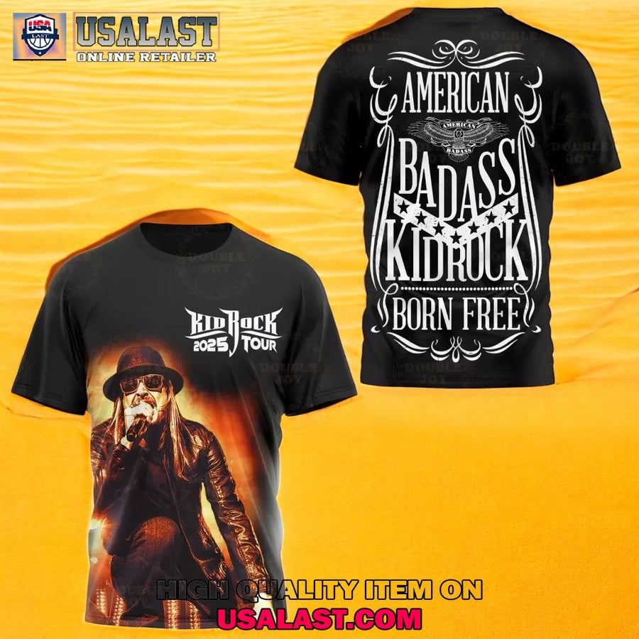 American Badass Kid Rock Born Free 2025 Tour 3D - Adult & Kids T-Shirts, Sweatshirts & Hoodies apparel design preview 1