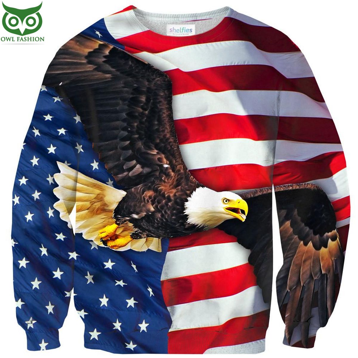 American Flag USA Eagle Sweater shop owl fashion - Adult & Kids T-Shirts, Sweatshirts & Hoodies apparel design preview 1