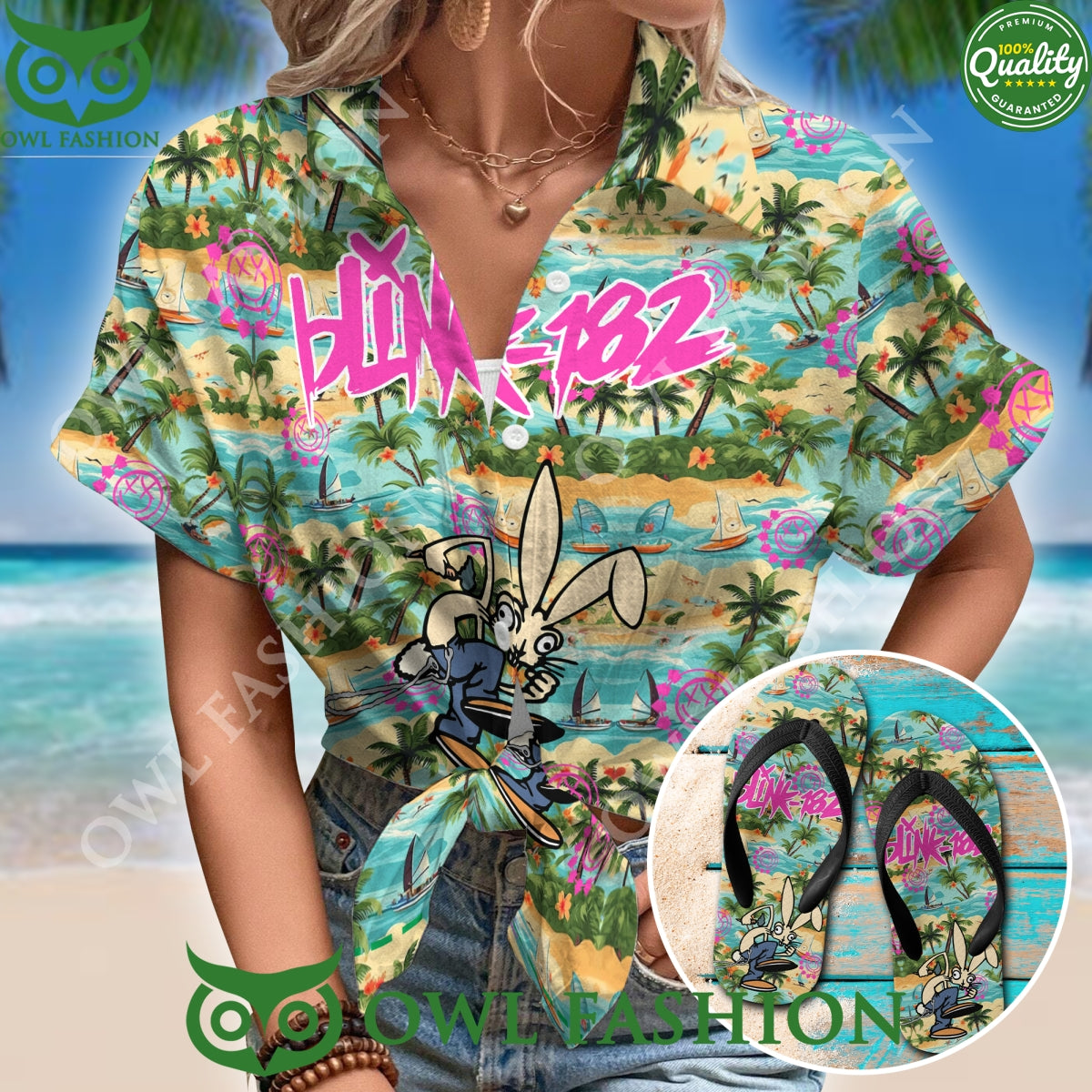 American rock Blink 182 Combo Hawaiian and flip flop - Adult & Kids T-Shirts, Sweatshirts & Hoodies apparel design preview 1