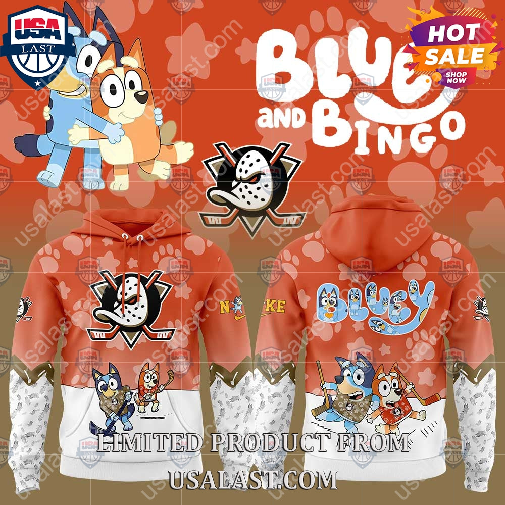 Anaheim Ducks NHL Bluey and Bingo - Adult & Kids T-Shirts, Sweatshirts & Hoodies apparel design preview 1