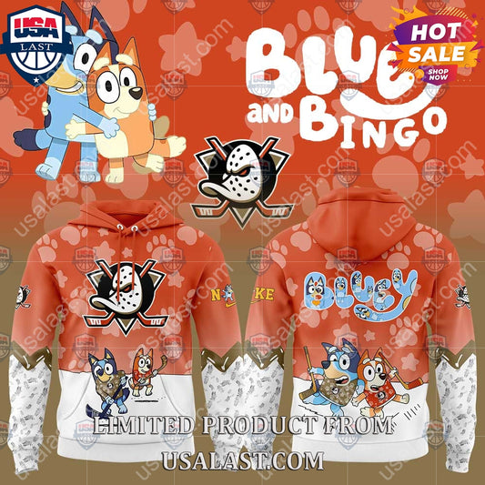 Anaheim Ducks NHL Bluey and Bingo - Adult & Kids T-Shirts, Sweatshirts & Hoodies apparel design preview 1