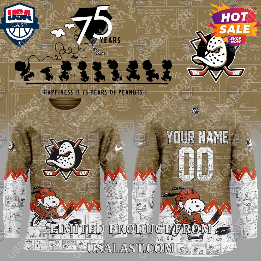 Anaheim Ducks NHL Happiness Is 75th Anniversary of - Adult & Kids T-Shirts, Sweatshirts & Hoodies apparel design preview 1