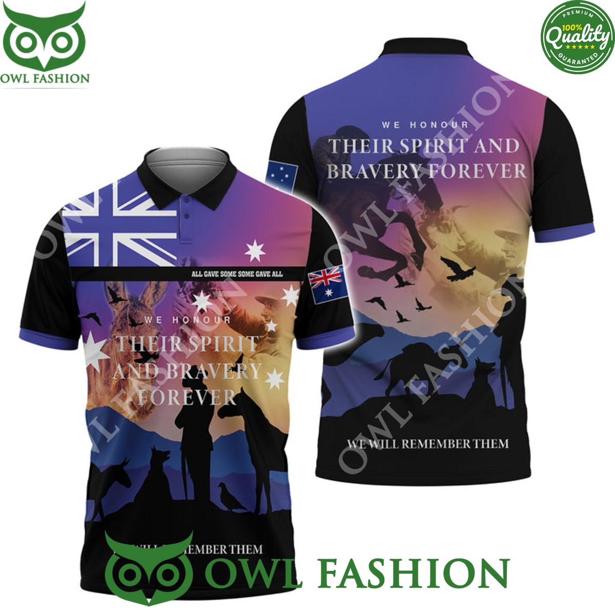Anzac We Honour Their Spirit Bravery forever UK 3D - Adult & Kids T-Shirts, Sweatshirts & Hoodies apparel design preview 1