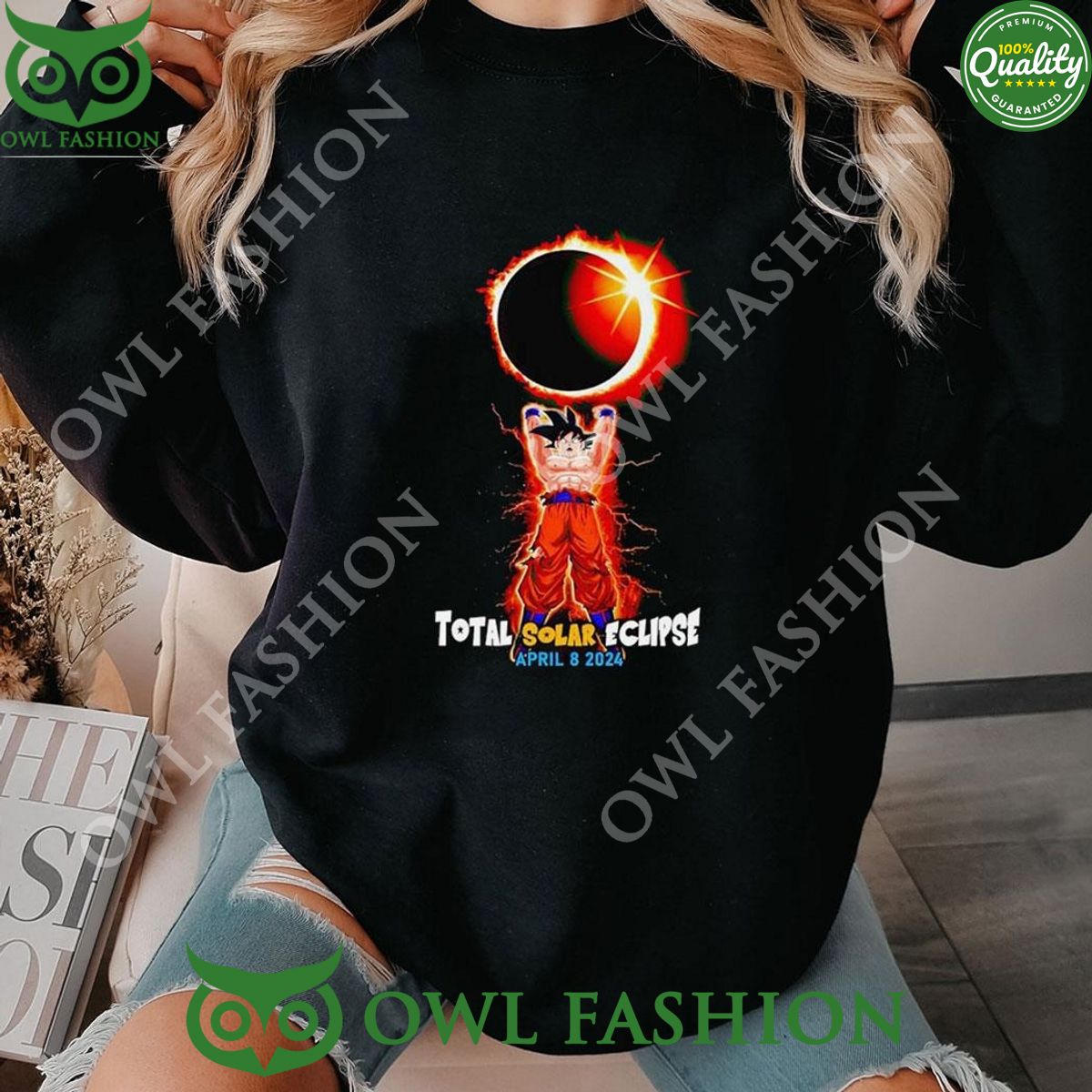 April 8 2024 Son Goku Total Solar Eclipse - Adult & Kids T-Shirts, Sweatshirts & Hoodies apparel design preview 1
