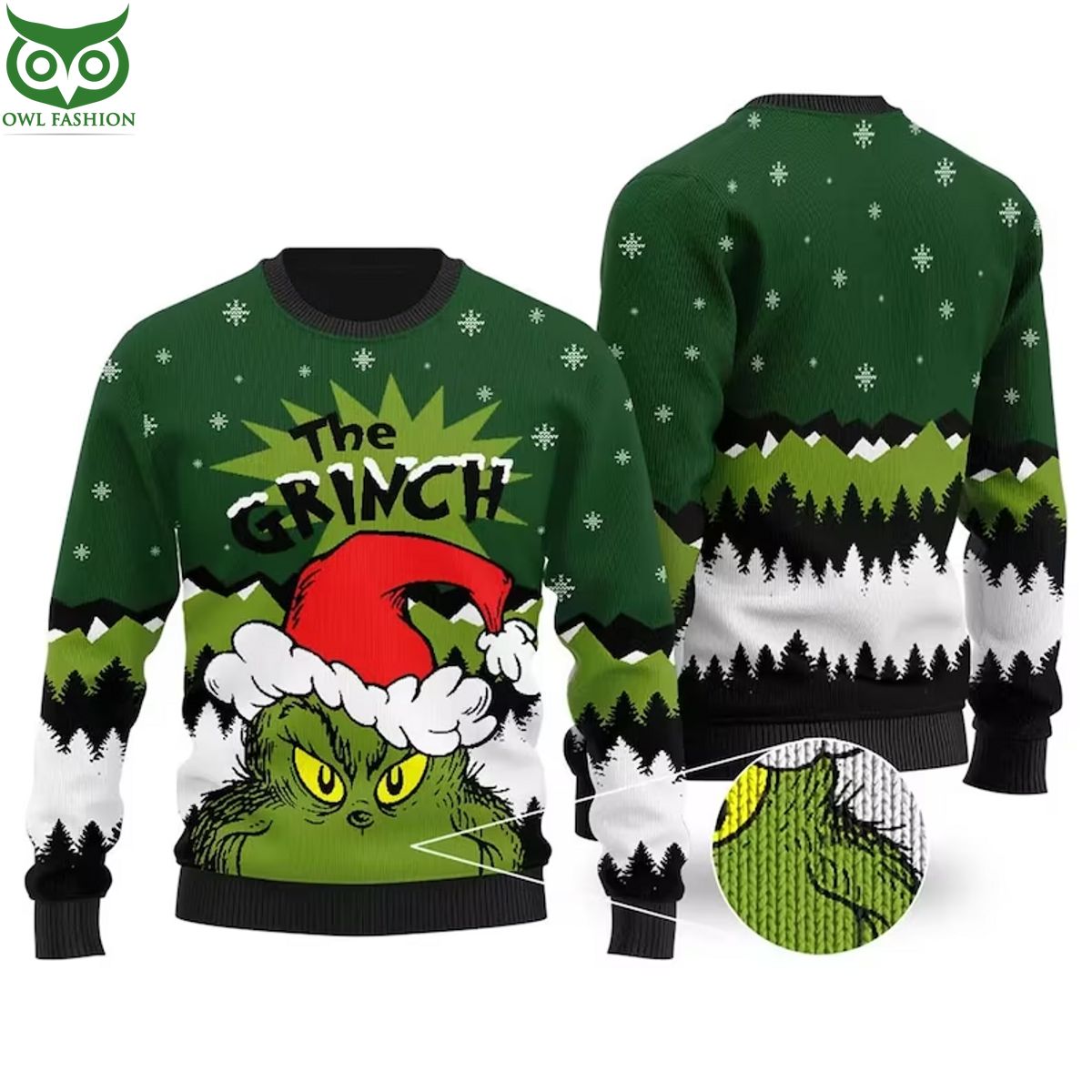 The Grinch With Christmas Hat 3D Ugly Sweater - Adult & Kids T-Shirts, Sweatshirts & Hoodies apparel design preview 1