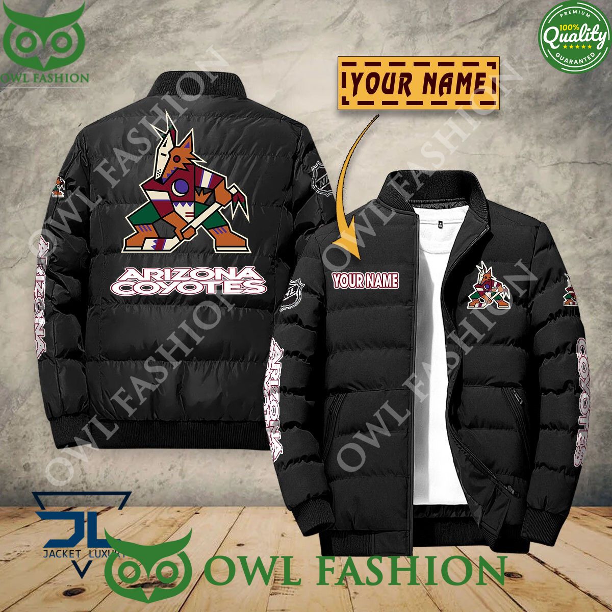 Arizona Coyotes Custom Name NHL Ice Hockey Puffer - Adult & Kids T-Shirts, Sweatshirts & Hoodies apparel design preview 1