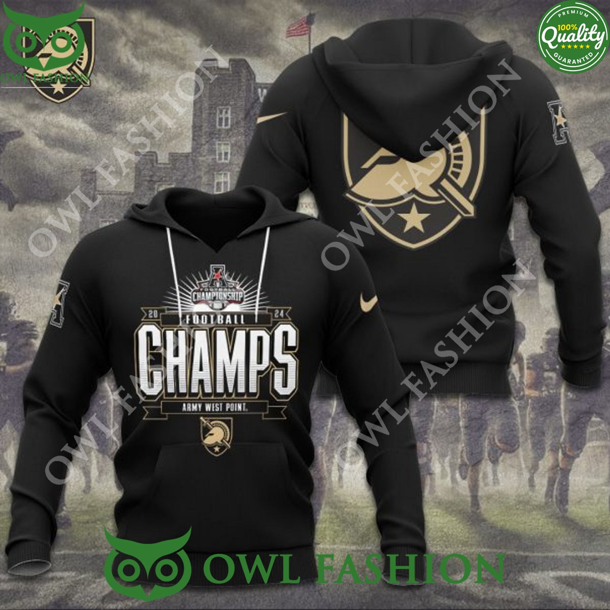 Army Black Knights Football Champs West point 2024 3d - Adult & Kids T-Shirts, Sweatshirts & Hoodies apparel design preview 1