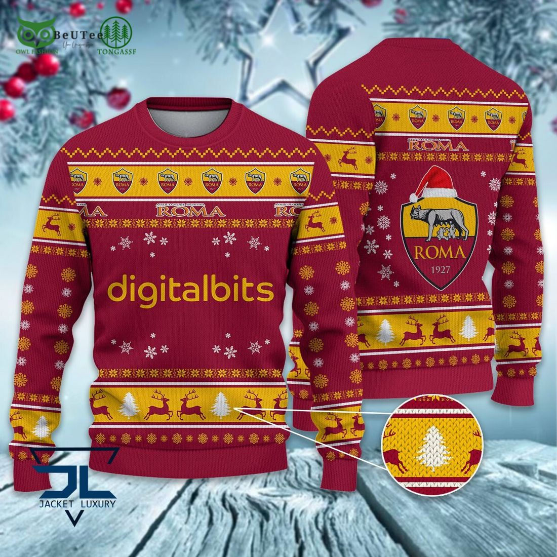 AS Roma Football Lega Serie A Ugly Sweater - Adult & Kids T-Shirts, Sweatshirts & Hoodies apparel design preview 1