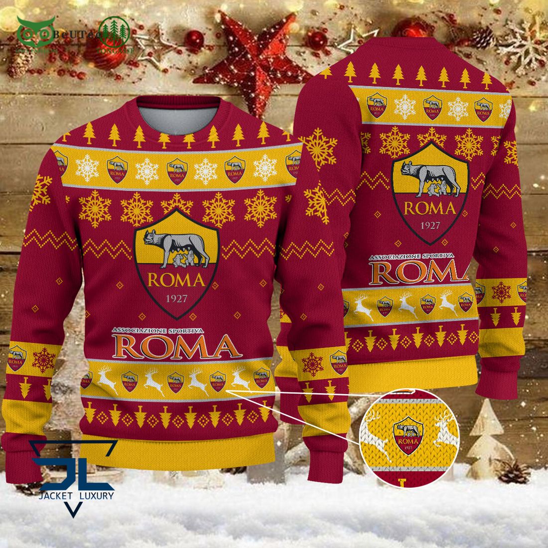AS Roma Team Football Lega Serie A Ugly Sweater - Adult & Kids T-Shirts, Sweatshirts & Hoodies apparel design preview 1