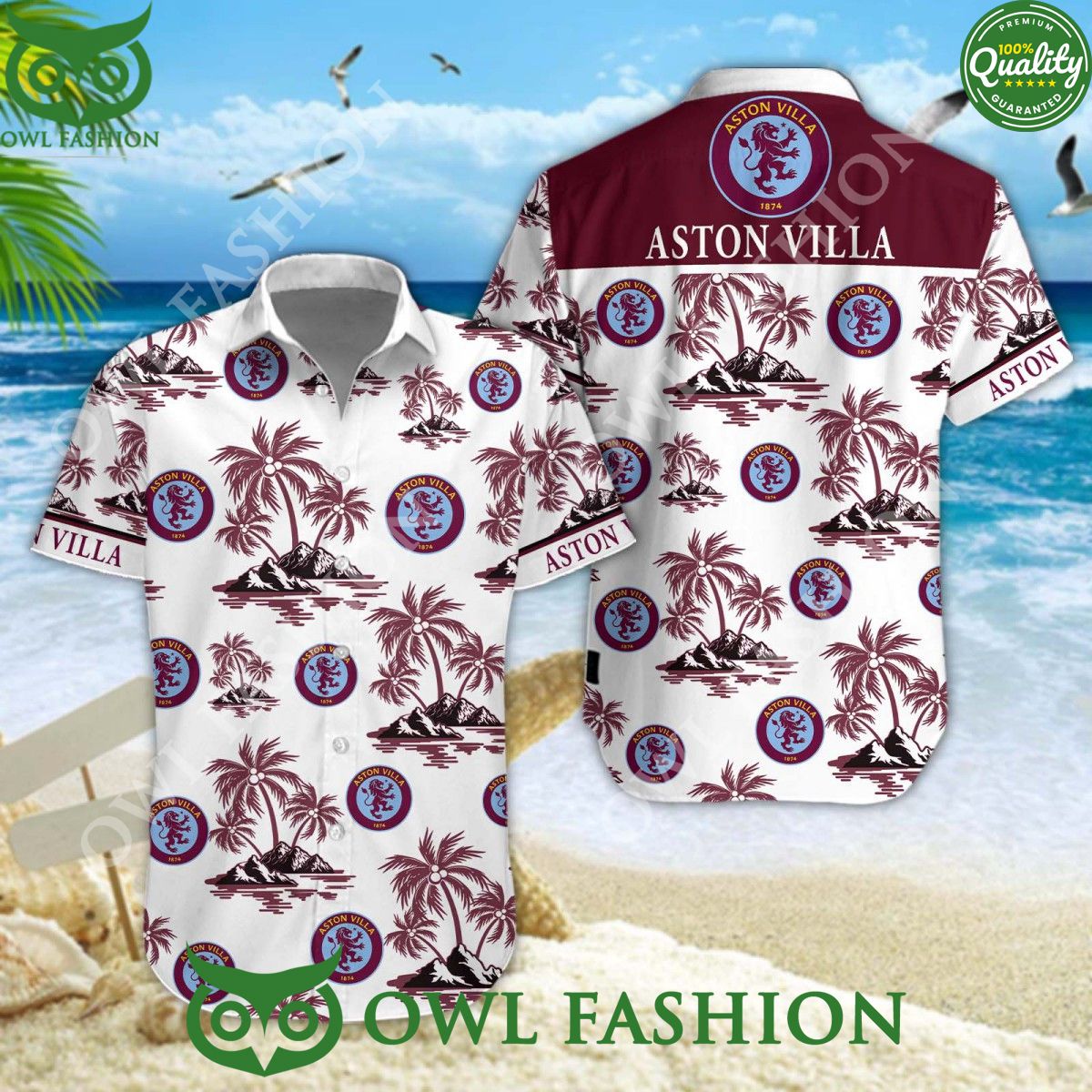 Aston Villa F.C EPL Unai Emery Coconut Hawaiian - Adult & Kids T-Shirts, Sweatshirts & Hoodies apparel design preview 1