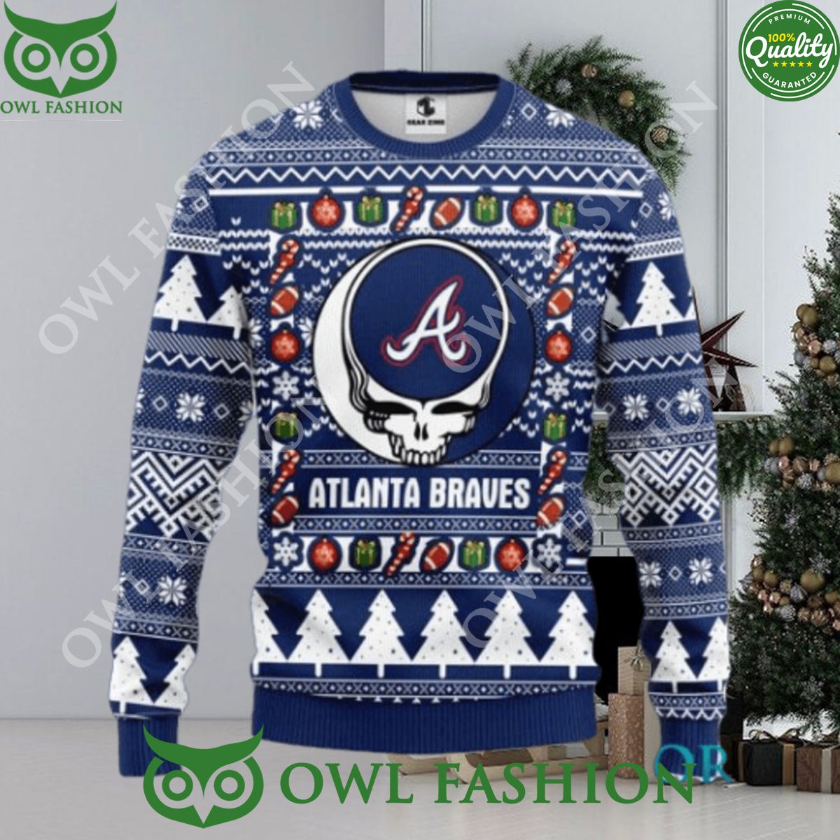 Atlanta Braves Grateful Dead Ugly Christmas Sweater - Adult & Kids T-Shirts, Sweatshirts & Hoodies apparel design preview 1