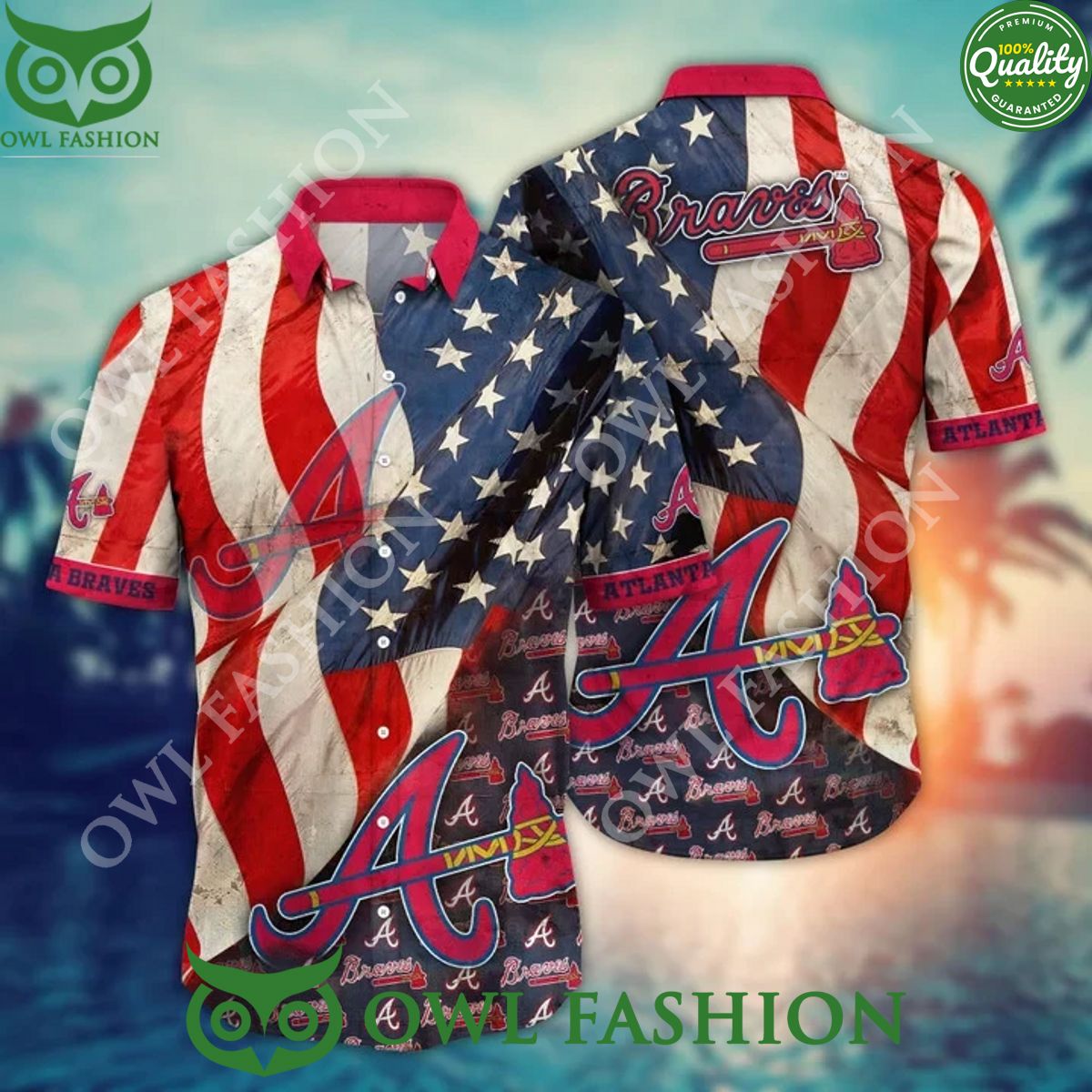 Atlanta Braves USA Flag MLB Hawaiian Independence Day - Adult & Kids T-Shirts, Sweatshirts & Hoodies apparel design preview 1
