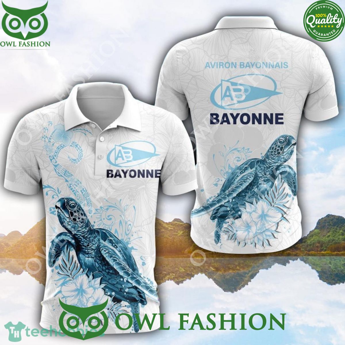 Aviron Bayonnais Turtle White Golf Polo - Adult & Kids T-Shirts, Sweatshirts & Hoodies apparel design preview 1