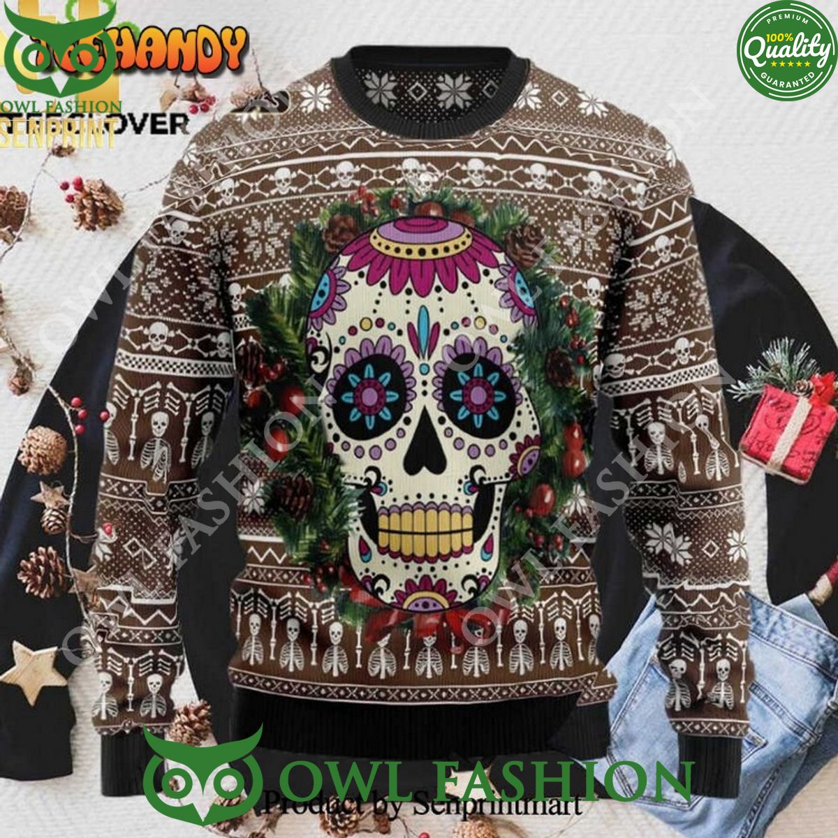 Awesome Sugar Skull Xmas Ugly Christmas Holiday - Adult & Kids T-Shirts, Sweatshirts & Hoodies apparel design preview 1