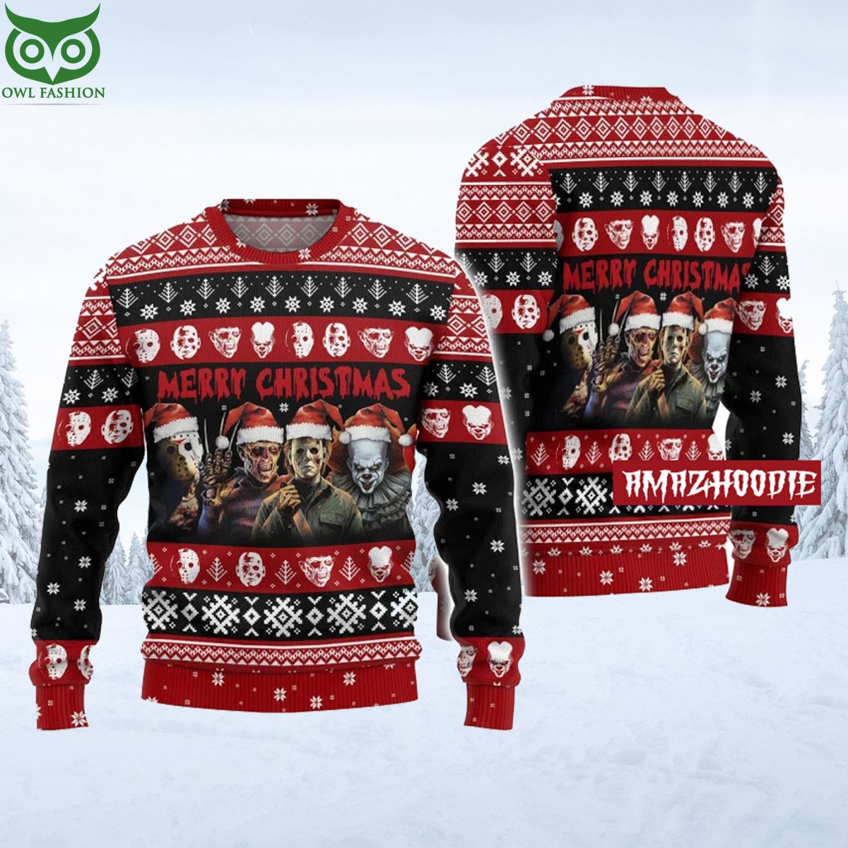 Michael Myers Horror Movie Christmas 3D Ugly Sweater - Adult & Kids T-Shirts, Sweatshirts & Hoodies apparel design preview 1