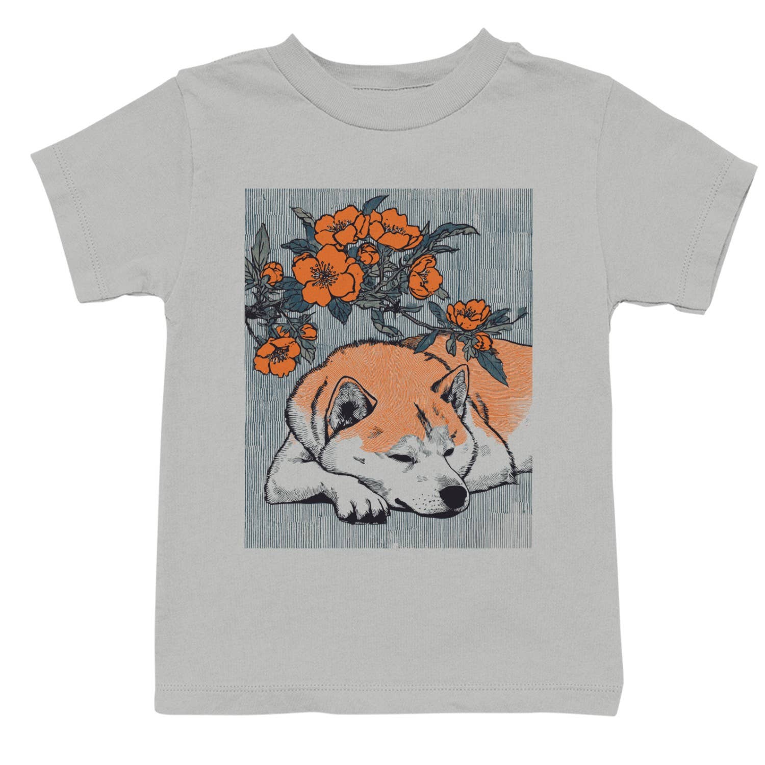 Sleeping Fox with Orange Flowers Art - Adult & Kids T-Shirts, Sweatshirts & Hoodies apparel design preview 1