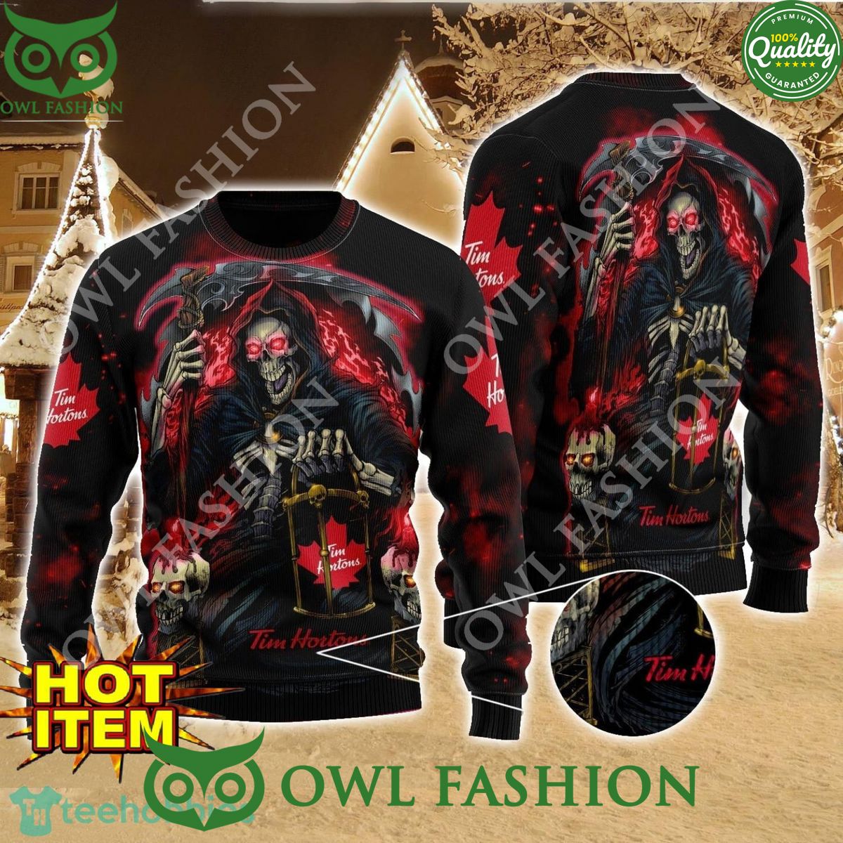 Tim Hortons Death Halloween AOP 3D Sweater - Adult & Kids T-Shirts, Sweatshirts & Hoodies apparel design preview 1