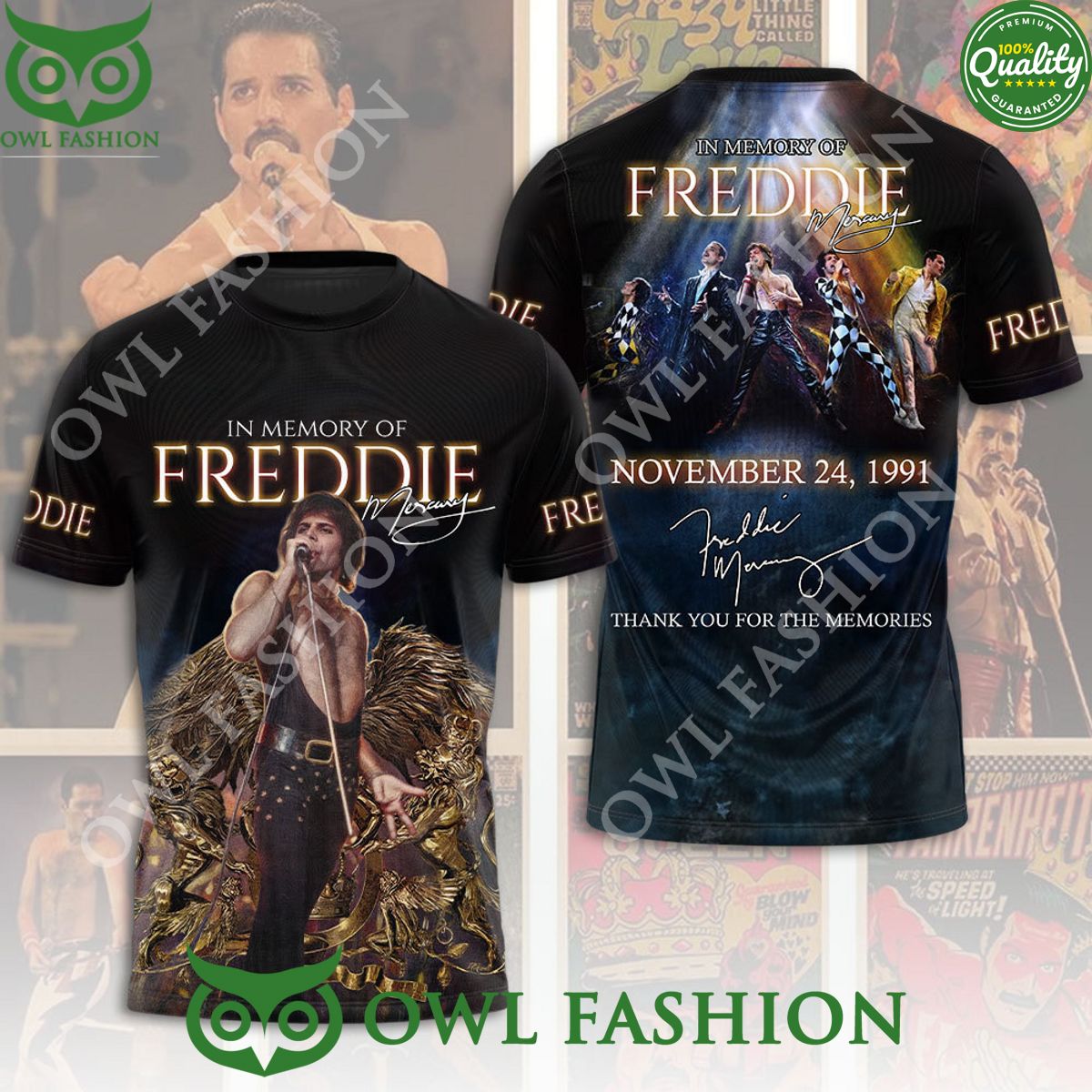 IN memory of Freddie Mercury November 24 1991 3D - Adult & Kids T-Shirts, Sweatshirts & Hoodies apparel design preview 1