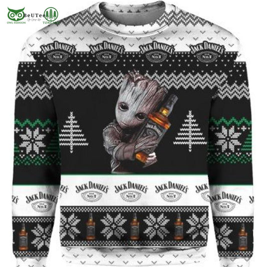 Baby Groot Hug Jack Daniels Christmas Ugly Sweater - Adult & Kids T-Shirts, Sweatshirts & Hoodies apparel design preview 1