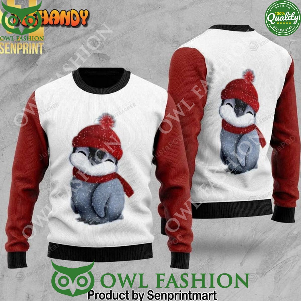Baby Penguin Ugly Christmas Holiday Sweater - Adult & Kids T-Shirts, Sweatshirts & Hoodies apparel design preview 1