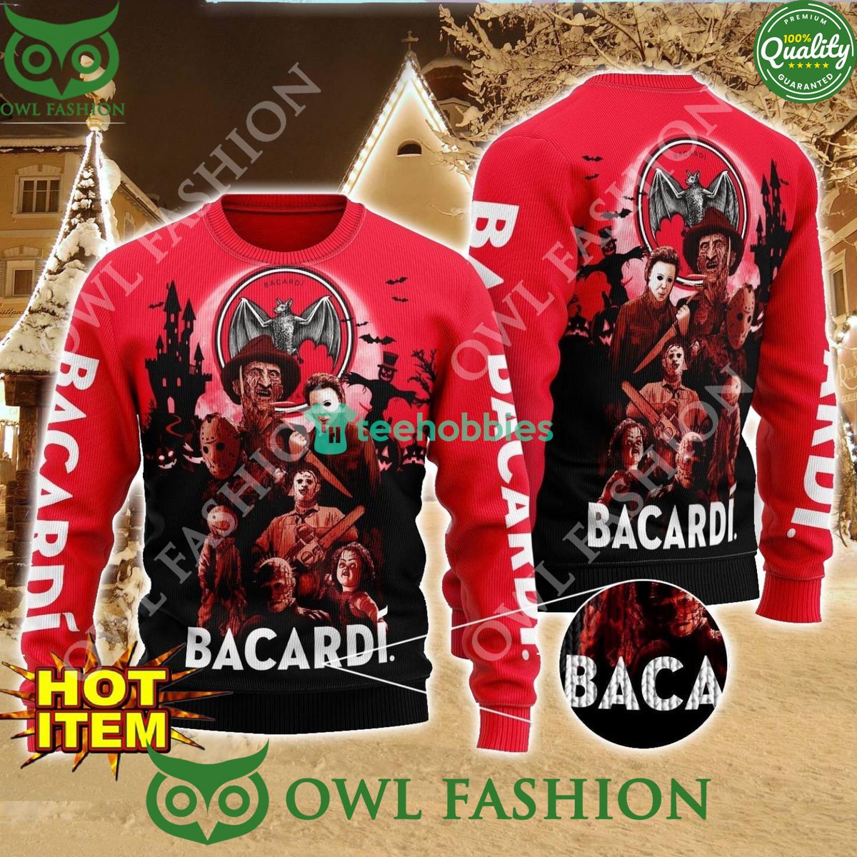 Bacardi Rum Horror Halloween Night Ugly Sweater 2024 - Adult & Kids T-Shirts, Sweatshirts & Hoodies apparel design preview 1
