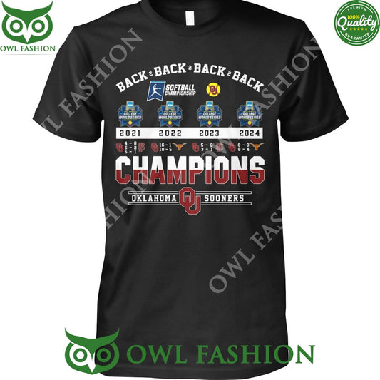 Back 2 4 times champions OKlahoma Sooners Softball - Adult & Kids T-Shirts, Sweatshirts & Hoodies apparel design preview 1