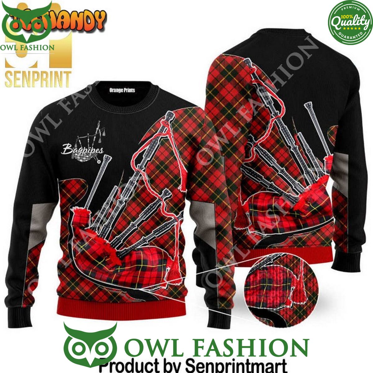 Bagpipes Music Wool Blend Ugly Knit Christmas Sweater - Adult & Kids T-Shirts, Sweatshirts & Hoodies apparel design preview 1