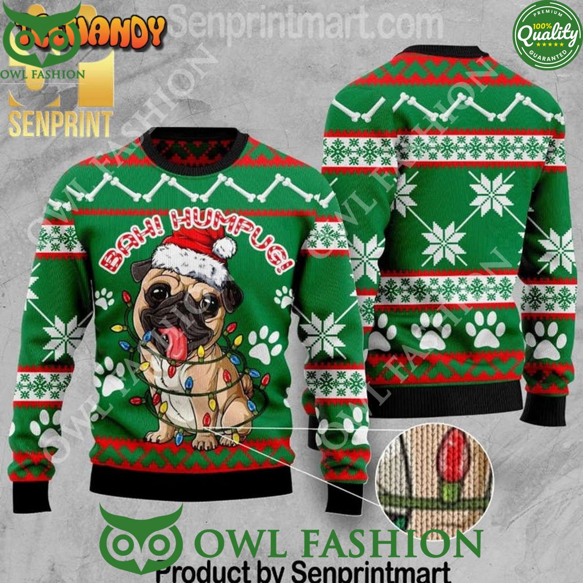 Bah HumPug Premium Pug Ugly Christmas Sweater - Adult & Kids T-Shirts, Sweatshirts & Hoodies apparel design preview 1