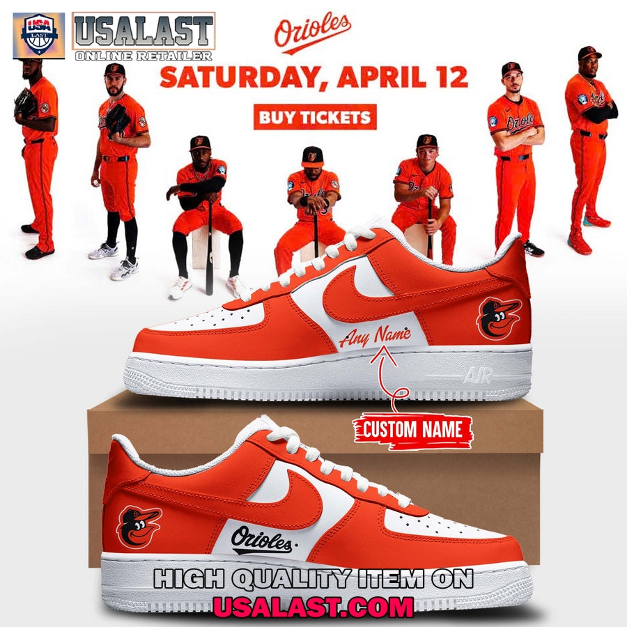 Baltimore Orioles Orange On Air Force 1 Sneaker - Adult & Kids T-Shirts, Sweatshirts & Hoodies apparel design preview 1