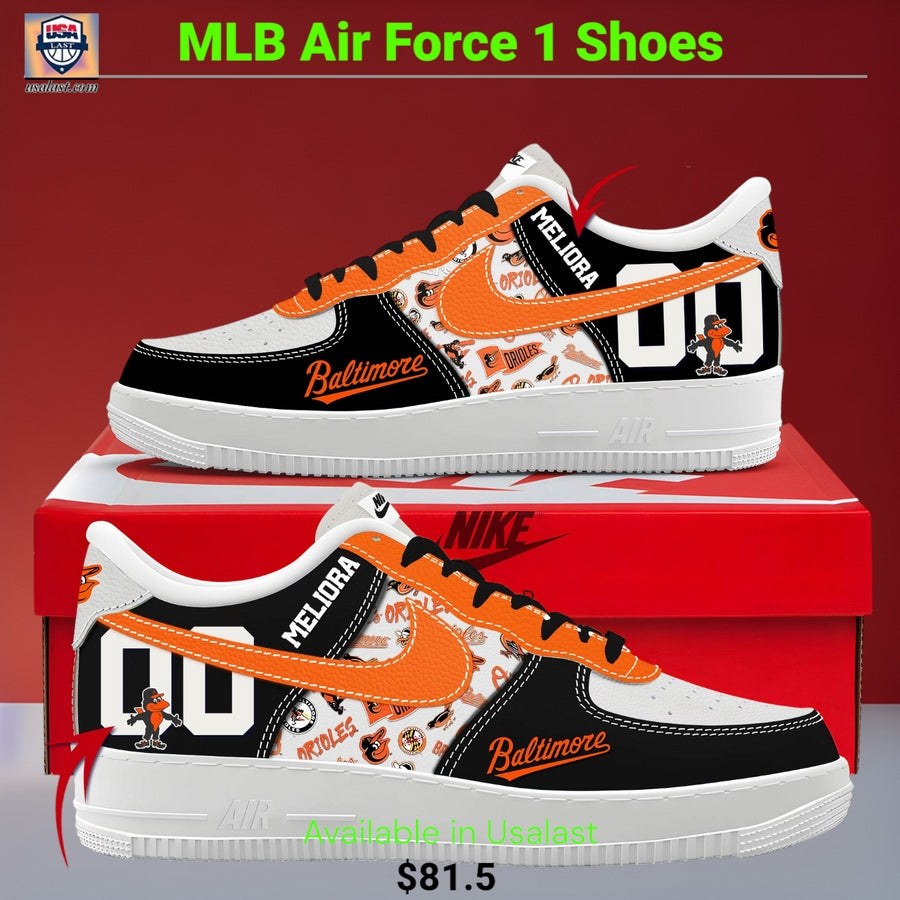 Baltimore Orioles Personalized Air Force 1 Shoes - Adult & Kids T-Shirts, Sweatshirts & Hoodies apparel design preview 1