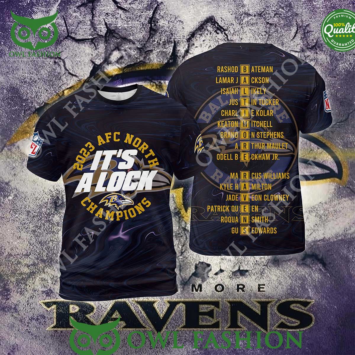 Baltimore Ravens 2023 AFC North Its a Lock Champion - Adult & Kids T-Shirts, Sweatshirts & Hoodies apparel design preview 1
