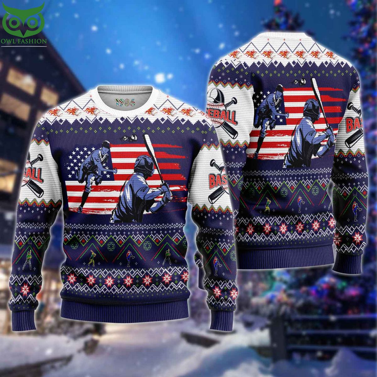 Baseball Scene Triple Walled Ugly Sweater 3D AOP - Adult & Kids T-Shirts, Sweatshirts & Hoodies apparel design preview 1