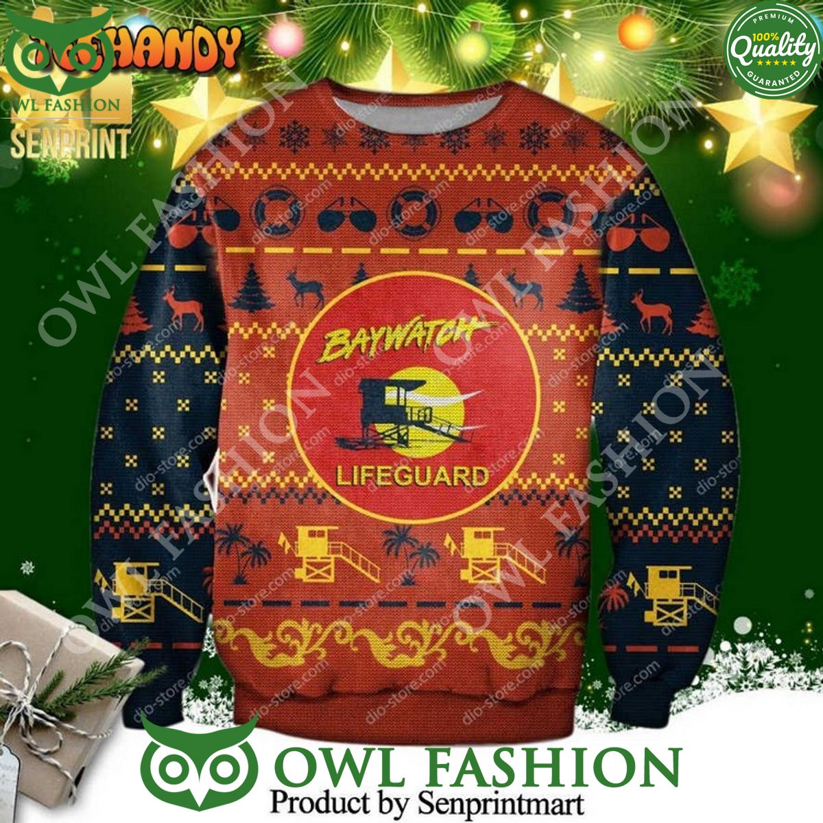 Baywatch Lifeguard Ugly Christmas Sweater Jumper - Adult & Kids T-Shirts, Sweatshirts & Hoodies apparel design preview 1