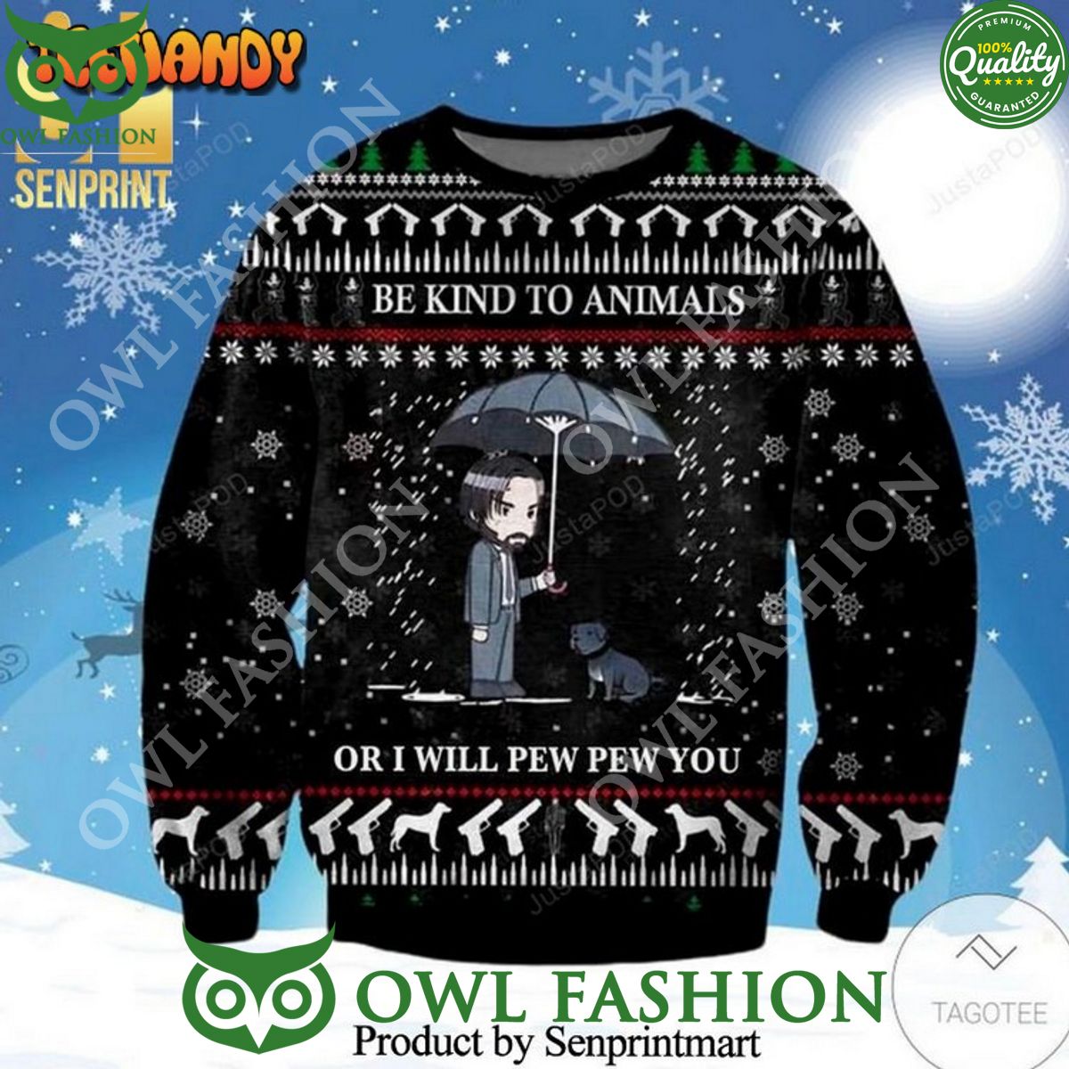 Be Kind To Animal John Wick Knitted Ugly Christmas - Adult & Kids T-Shirts, Sweatshirts & Hoodies apparel design preview 1