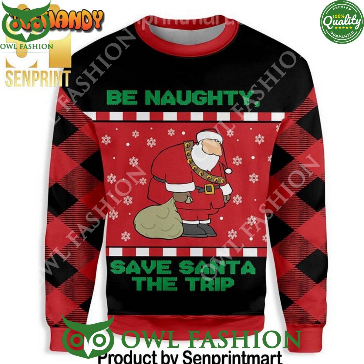 Be Naughty Save Santa The Trip Christmas Ugly Sweater - Adult & Kids T-Shirts, Sweatshirts & Hoodies apparel design preview 1