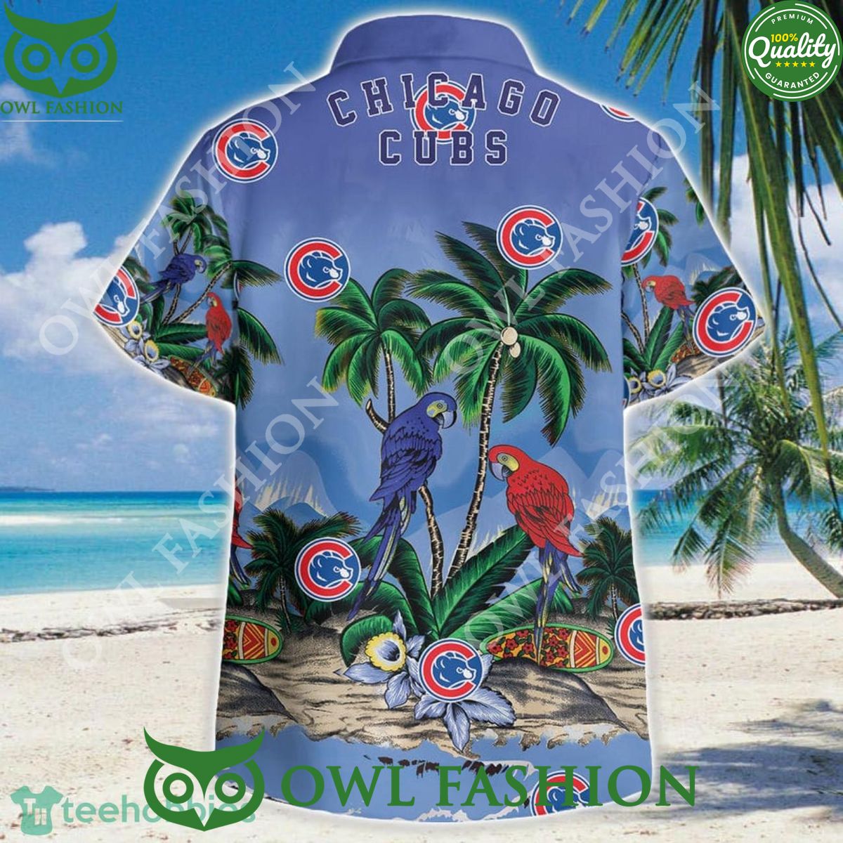 Beach Chicago Cubs Parrots Couple 3D Hawaiian For - Adult & Kids T-Shirts, Sweatshirts & Hoodies apparel design preview 1