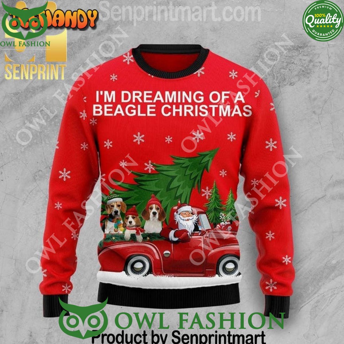 Beagle And Red Truck Wool Blend Ugly Knit Christmas - Adult & Kids T-Shirts, Sweatshirts & Hoodies apparel design preview 1