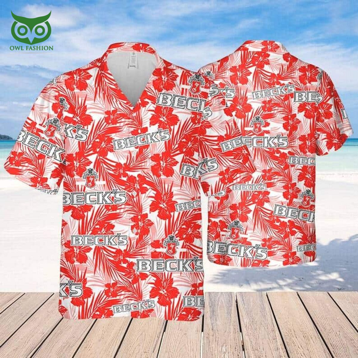 Beck's Beer Tropical Flower Pattern Limited Hawaiian - Adult & Kids T-Shirts, Sweatshirts & Hoodies apparel design preview 1