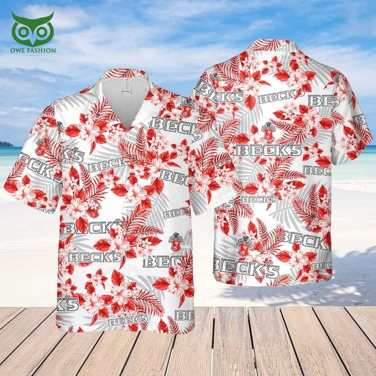 Beck's Beer Tropical Flower Pattern Limited Hawaiian - Adult & Kids T-Shirts, Sweatshirts & Hoodies apparel design preview 1