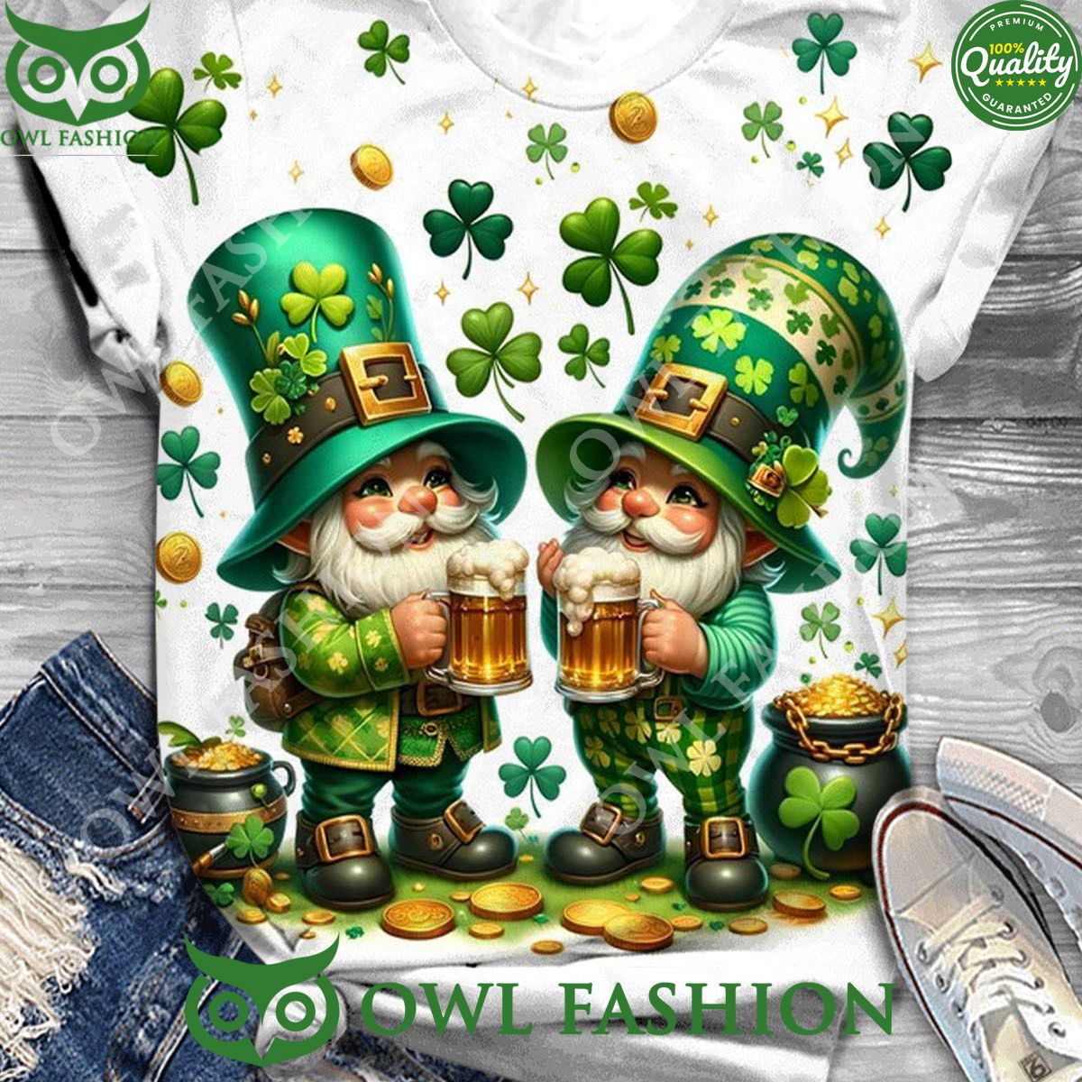 Beer Drinking Irish Gnomes Print Crew Neck - Adult & Kids T-Shirts, Sweatshirts & Hoodies apparel design preview 1
