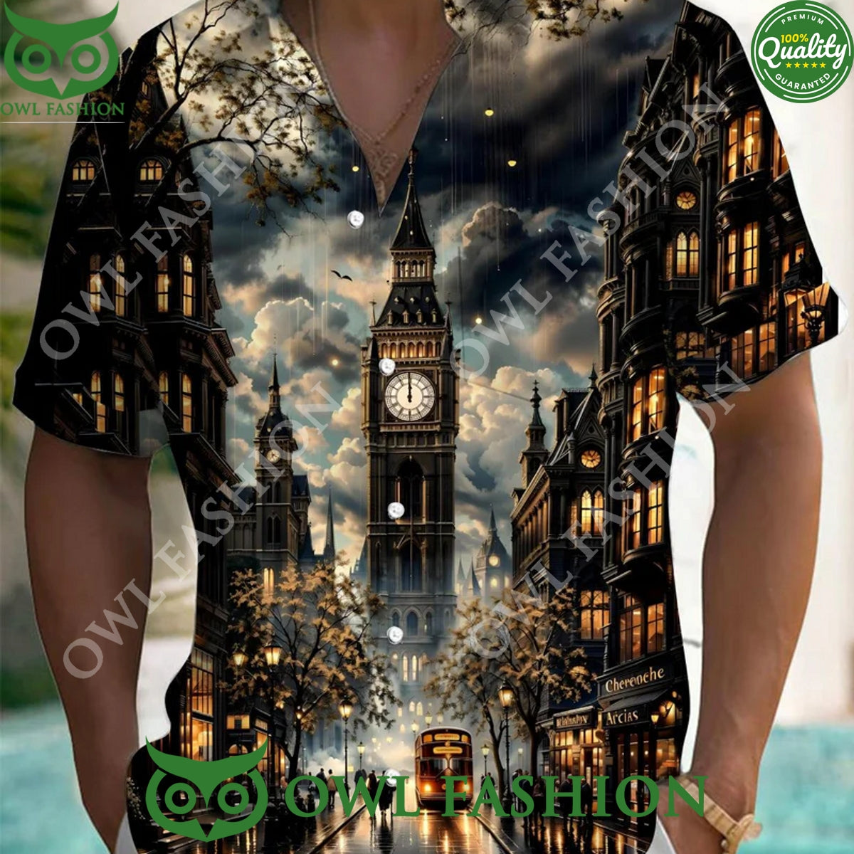 Big Ben City Street View Night Hawaiian - Adult & Kids T-Shirts, Sweatshirts & Hoodies apparel design preview 1