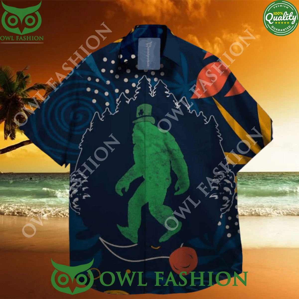 Bigfoot Sasquatc on St. Patrick day Summer Hawaiian - Adult & Kids T-Shirts, Sweatshirts & Hoodies apparel design preview 1
