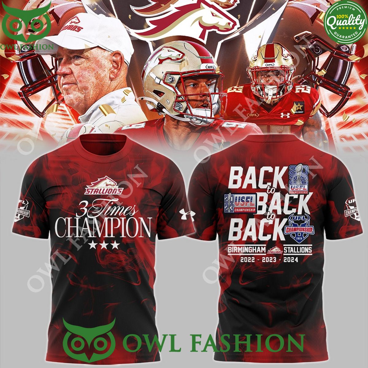 Birmingham Stallions 3 times champion back to USFL 3d - Adult & Kids T-Shirts, Sweatshirts & Hoodies apparel design preview 1