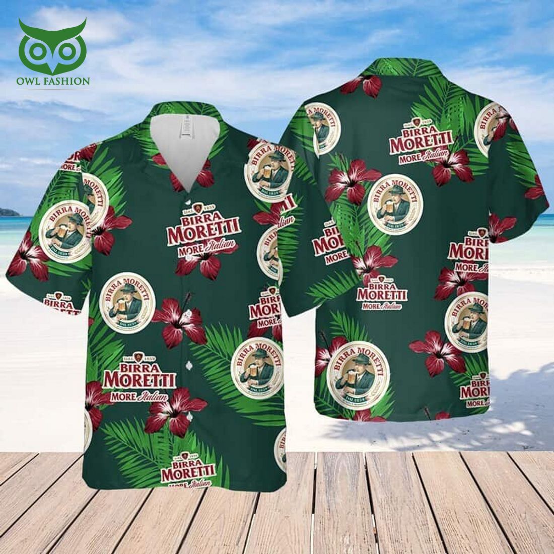 Birra Moretti Beer Hibiscus Flower Pattern Hawaiian - Adult & Kids T-Shirts, Sweatshirts & Hoodies apparel design preview 1