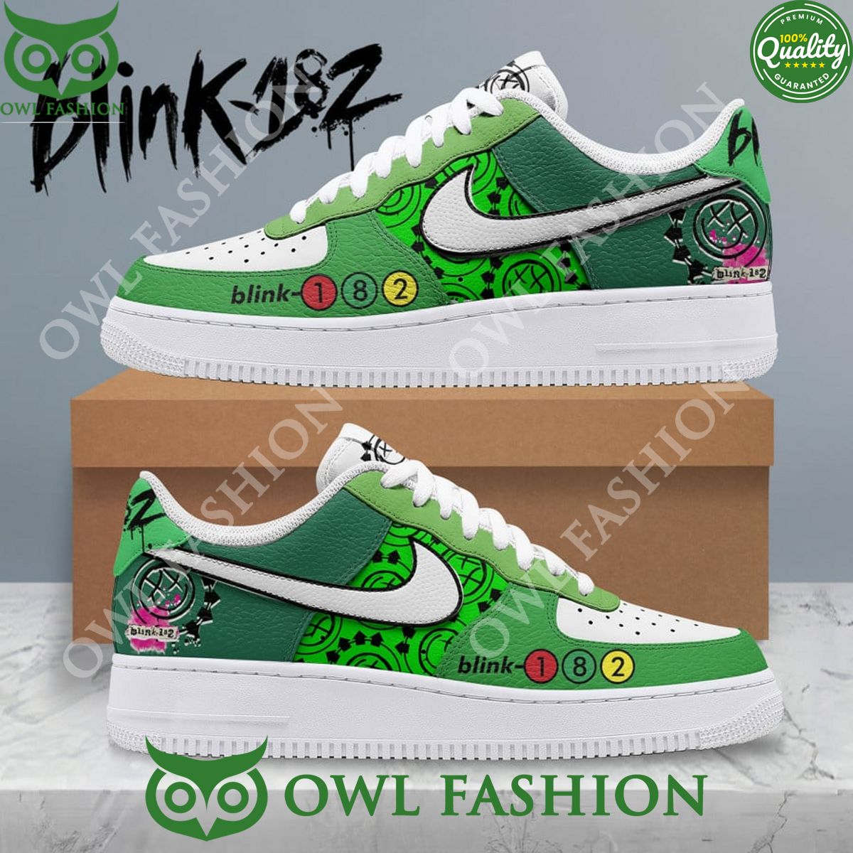 Blink 182 Green Premium Air Force 1 Shoes - Adult & Kids T-Shirts, Sweatshirts & Hoodies apparel design preview 1