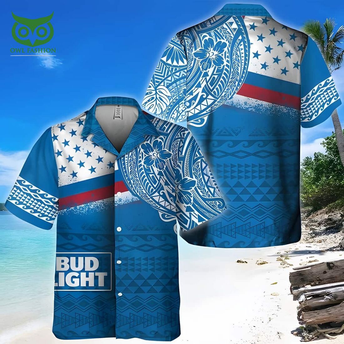 Blue Bud Light Hawaiian Polynesian Pattern Beach - Adult & Kids T-Shirts, Sweatshirts & Hoodies apparel design preview 1