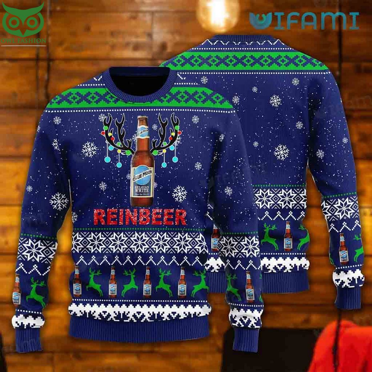 Blue Moon Beer Ugly Sweater Bottle Reinbeer Christmas - Adult & Kids T-Shirts, Sweatshirts & Hoodies apparel design preview 1