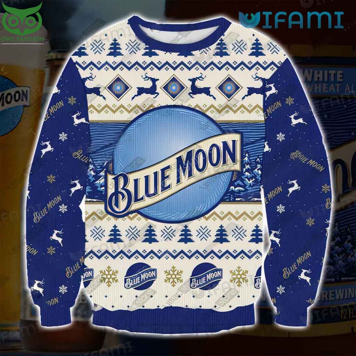 Blue Moon Beer Ugly Sweater Logo Reindeer Christmas - Adult & Kids T-Shirts, Sweatshirts & Hoodies apparel design preview 1